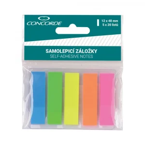 Samolepiace odkazovače 5-fariev PVC 12x48 5x20l neón