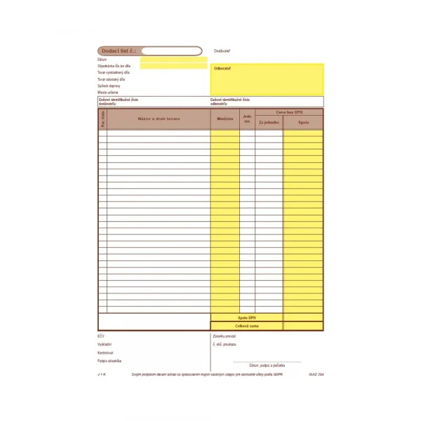 Doklad/Dodací list A4 samoprepis dvojfarebný č.294