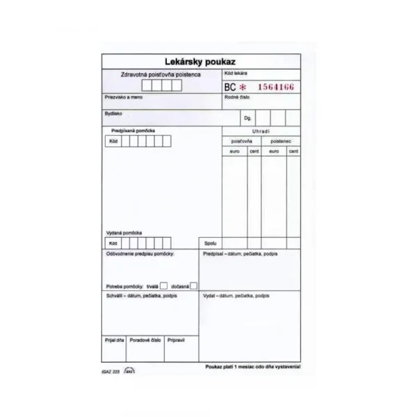 Doklad/Lekársky poukaz na zdravot. pomôcku A5/čísl. 50 list. č.225